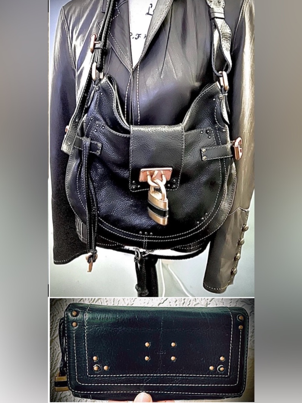 Chloe-Paddington hobo+wallet/Black/brass-2tone hdwe./zip Key/Lock/DB/20753